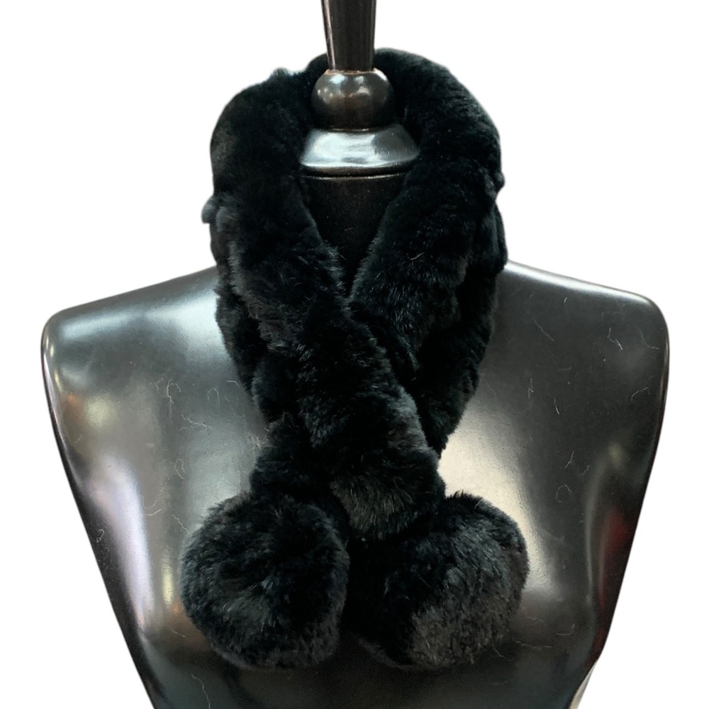 Genuine Rabbit Fur Pom Pom Scarf
